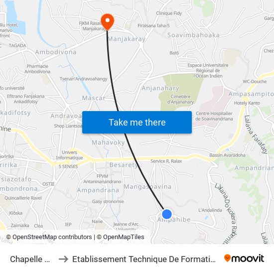 Chapelle Ampahibe to Etablissement Technique De Formation Professionnel Supérieur map