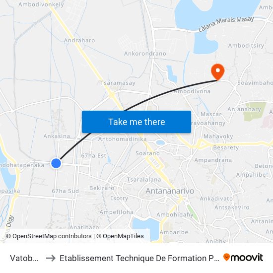 Vatobe 67ha to Etablissement Technique De Formation Professionnel Supérieur map