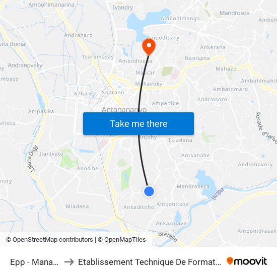 Epp - Manakambahiny to Etablissement Technique De Formation Professionnel Supérieur map