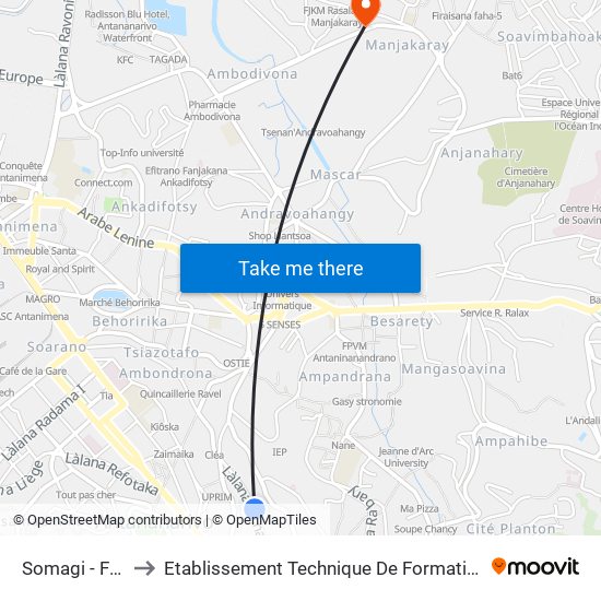 Somagi - Faravohitra to Etablissement Technique De Formation Professionnel Supérieur map