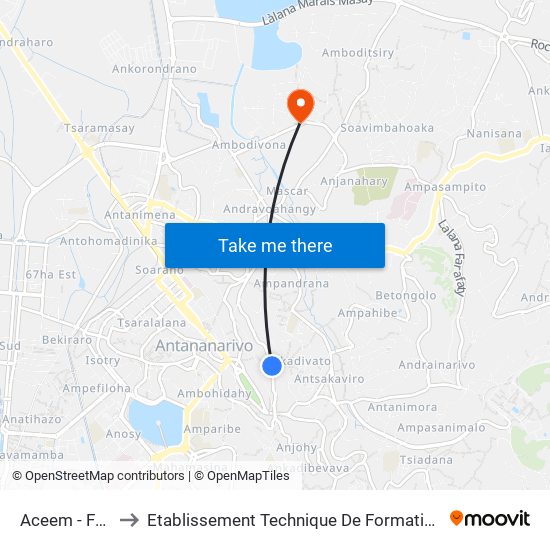 Aceem - Faravohitra to Etablissement Technique De Formation Professionnel Supérieur map