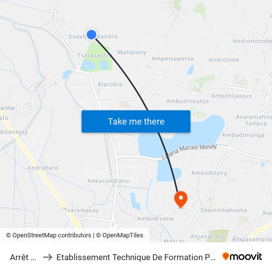 Arrêt Tsena to Etablissement Technique De Formation Professionnel Supérieur map