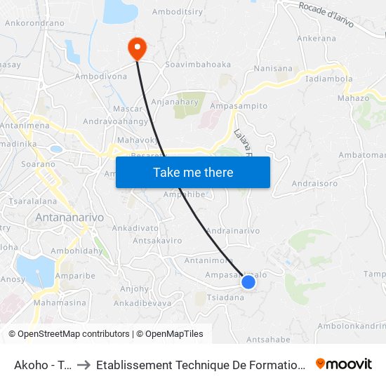 Akoho - Tsiadana to Etablissement Technique De Formation Professionnel Supérieur map