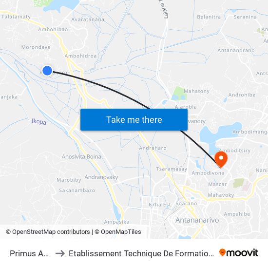 Primus Andranoro to Etablissement Technique De Formation Professionnel Supérieur map