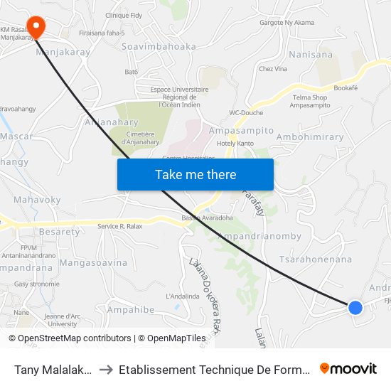 Tany Malalaka Andraisoro to Etablissement Technique De Formation Professionnel Supérieur map