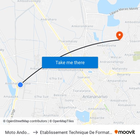 Moto Andohatapenaka to Etablissement Technique De Formation Professionnel Supérieur map