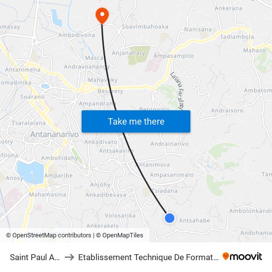 Saint Paul Ambatoroka to Etablissement Technique De Formation Professionnel Supérieur map