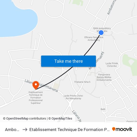 Amboditsiry to Etablissement Technique De Formation Professionnel Supérieur map