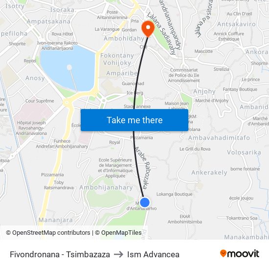 Fivondronana - Tsimbazaza to Ism Advancea map