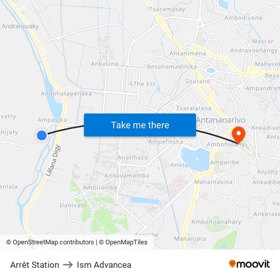 Arrêt Station to Ism Advancea map