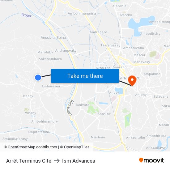 Arrêt Terminus Cité to Ism Advancea map