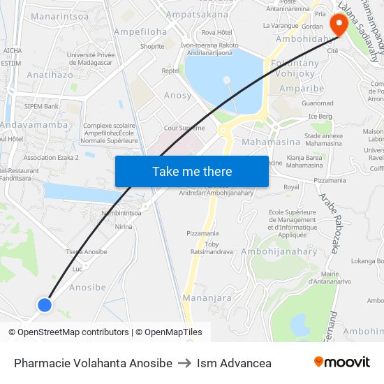 Pharmacie Volahanta Anosibe to Ism Advancea map