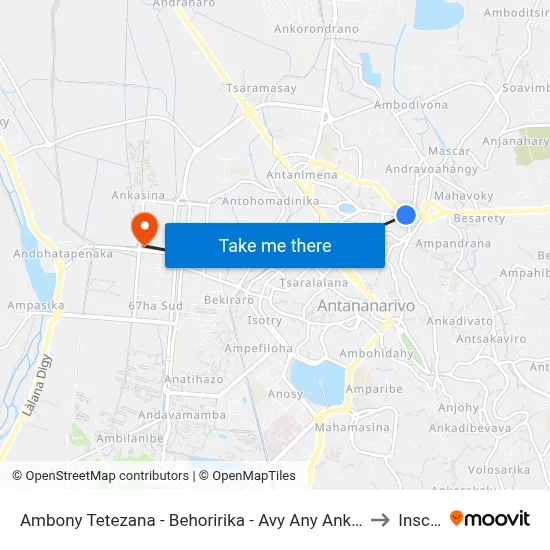 Ambony Tetezana - Behoririka - Avy Any Ankadifotsy to Inscae map