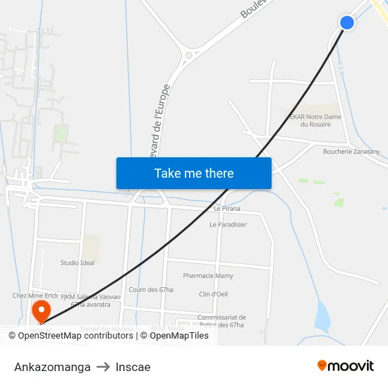 Ankazomanga to Inscae map