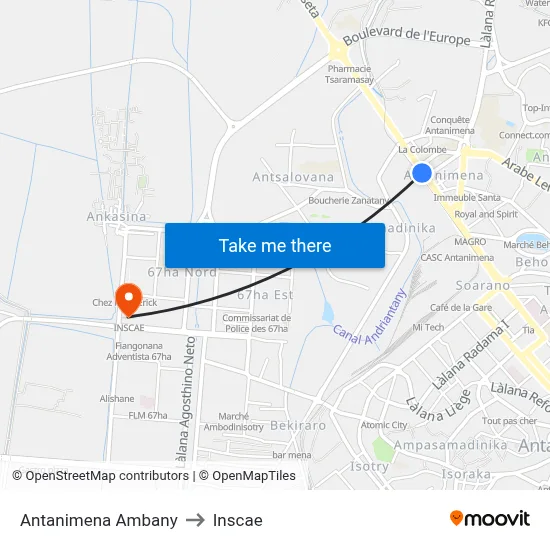 Antanimena Ambany to Inscae map