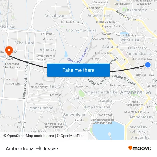 Ambondrona to Inscae map