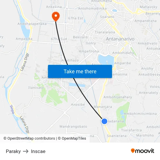 Paraky to Inscae map