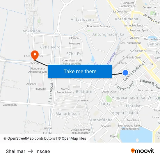 Shalimar to Inscae map