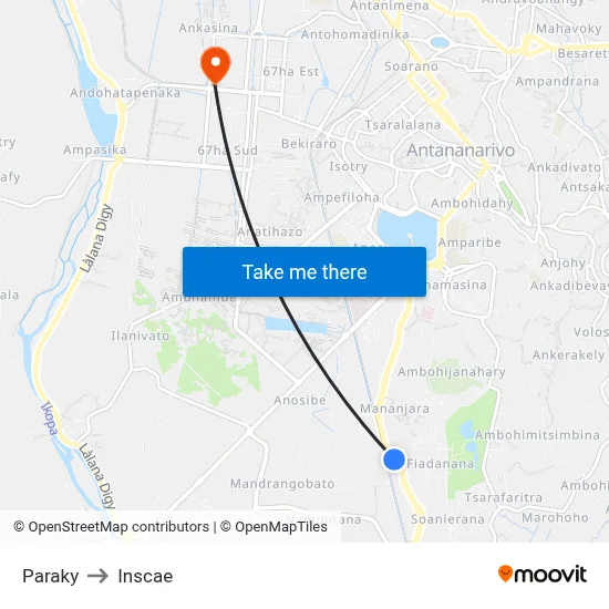 Paraky to Inscae map