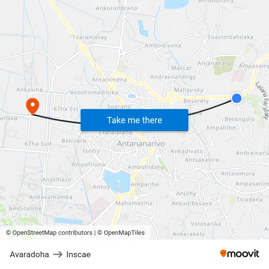 Avaradoha to Inscae map