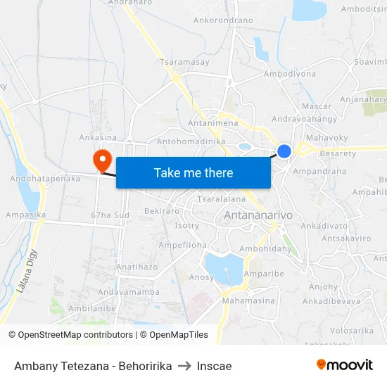 Ambany Tetezana - Behoririka to Inscae map