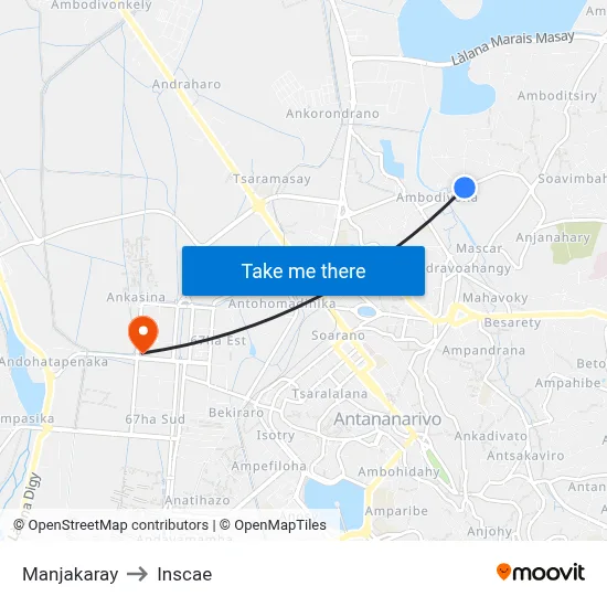 Manjakaray to Inscae map