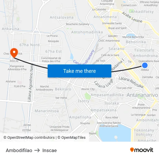 Ambodifilao to Inscae map