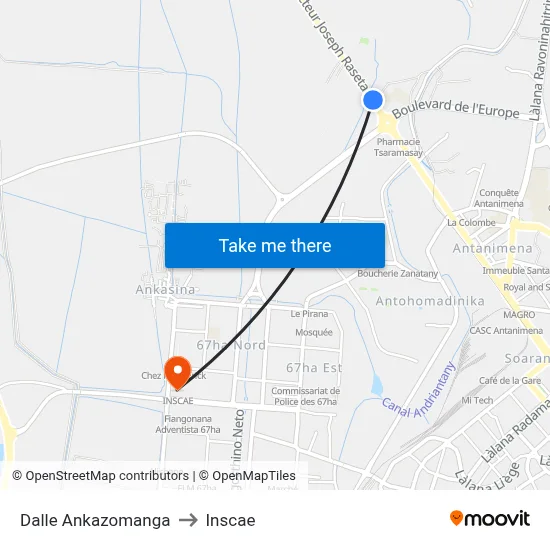 Dalle Ankazomanga to Inscae map