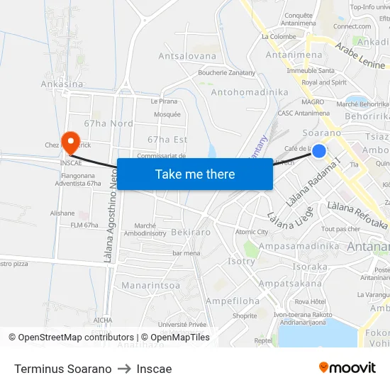 Terminus Soarano to Inscae map