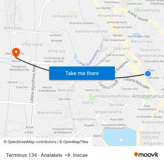 Terminus 134 - Analakely to Inscae map