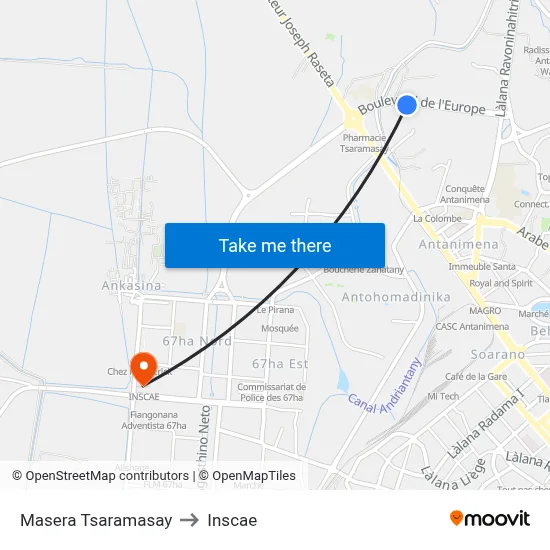 Masera Tsaramasay to Inscae map