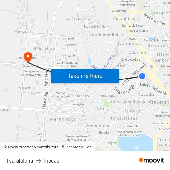 Tsaralalana to Inscae map