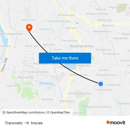 Tranovato to Inscae map
