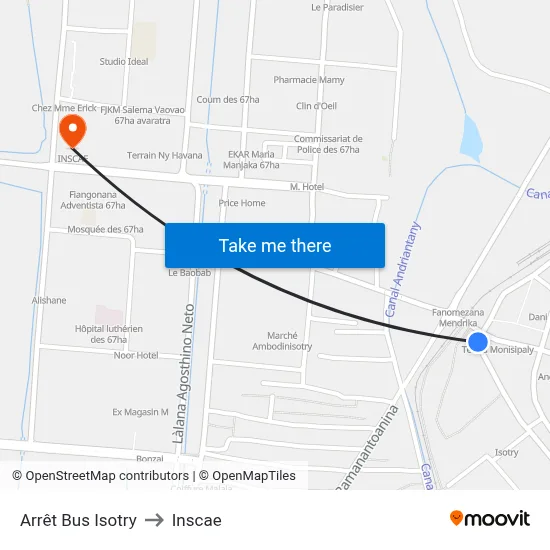 Arrêt Bus Isotry to Inscae map