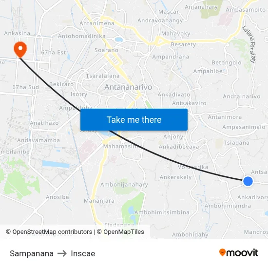 Sampanana to Inscae map