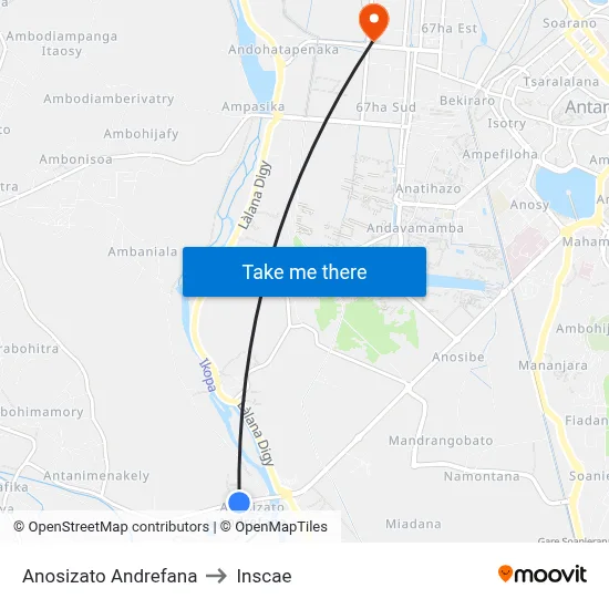 Anosizato Andrefana to Inscae map