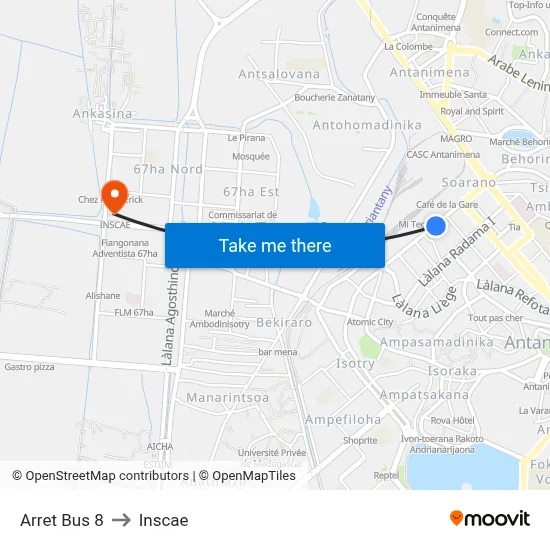 Arret Bus 8 to Inscae map