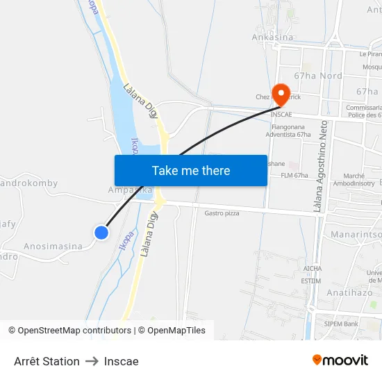 Arrêt Station to Inscae map