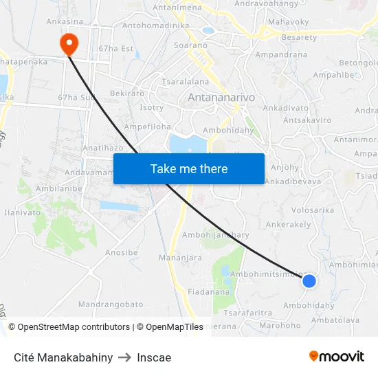 Cité Manakabahiny to Inscae map