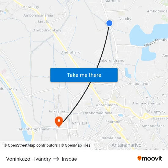 Voninkazo - Ivandry to Inscae map