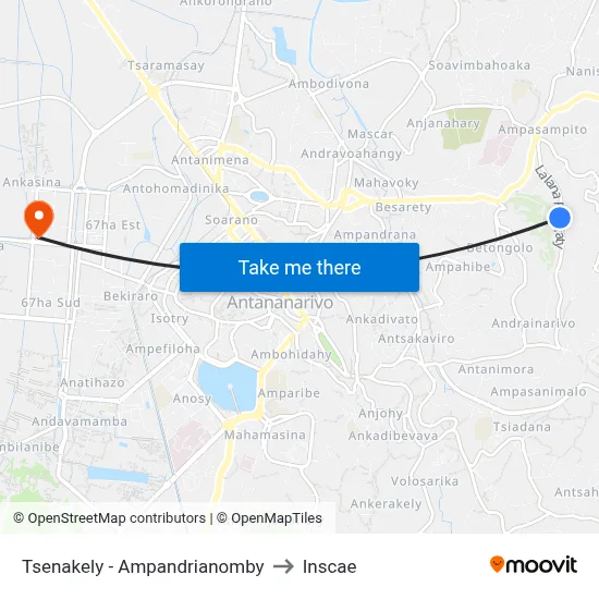 Tsenakely - Ampandrianomby to Inscae map