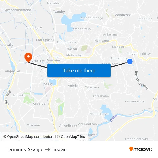 Terminus Akanjo to Inscae map
