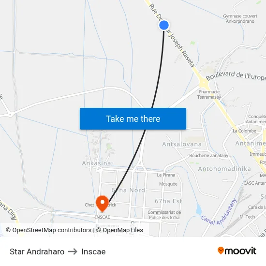 Star Andraharo to Inscae map