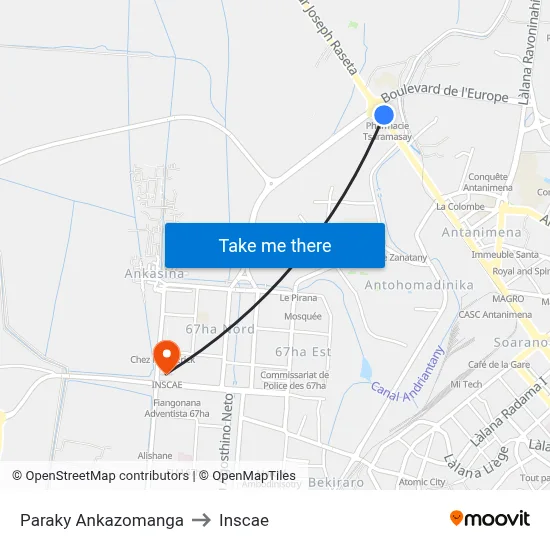 Paraky Ankazomanga to Inscae map