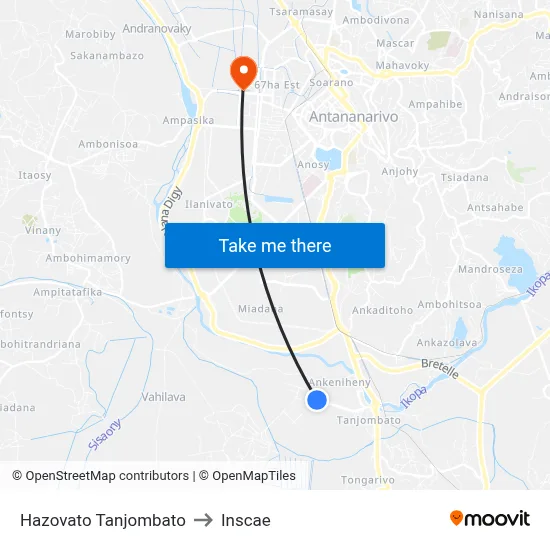 Hazovato Tanjombato to Inscae map