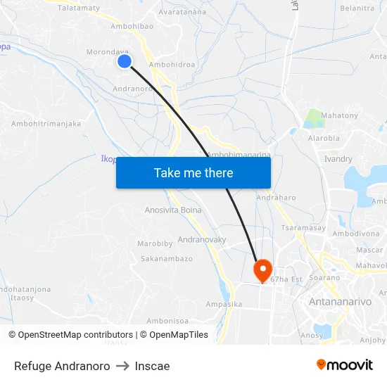 Refuge Andranoro to Inscae map
