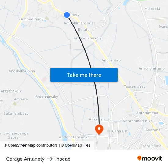 Garage Antanety to Inscae map