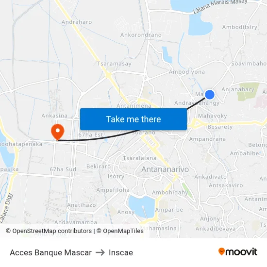 Acces Banque Mascar to Inscae map