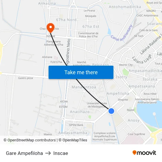 Gare Ampefiloha to Inscae map