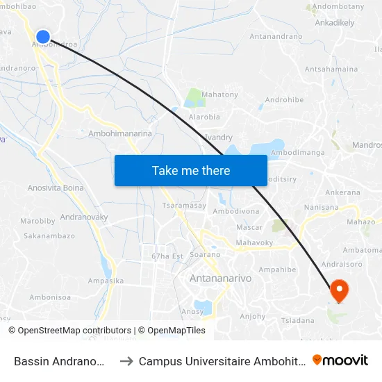 Bassin Andranomena to Campus Universitaire Ambohitsaina map